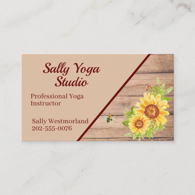 Elegant Rustic Sunflower Custom Business Card (Front)