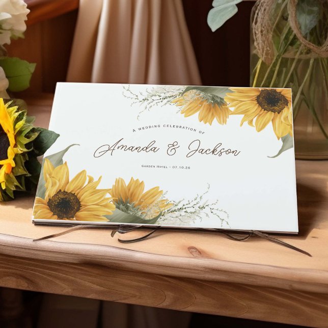 Elegant Rustic Sunflower, Fall Wedding Guest Book (Rustic Sunflower themed, Wedding Guest Book.)
