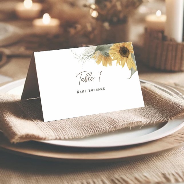 Elegant Rustic Sunflower, Fall Wedding  Place Card (Rustic themed, Sunflower tented place card.)