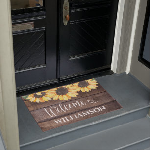 Elegant Rustic Sunflower Family Home Welcome Doormat