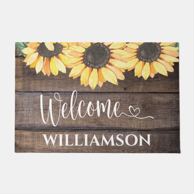 Elegant Rustic Sunflower Family Home Welcome Doormat (Front)