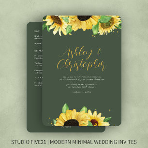 Elegant Rustic Sunflower Green All-in-One Wedding Invitation