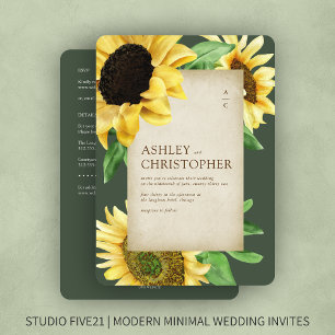 Elegant Rustic Sunflower Green All-in-One Wedding Invitation