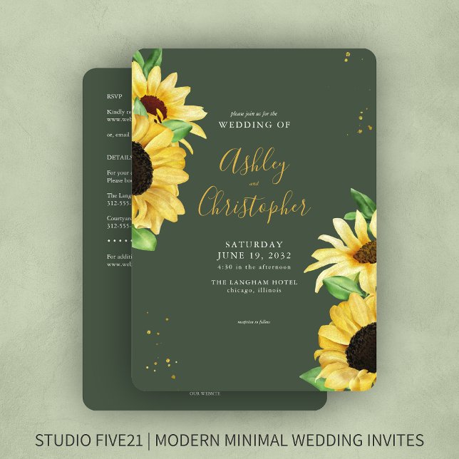 Elegant Rustic Sunflower Green All-in-One Wedding Invitation (Creator Uploaded)