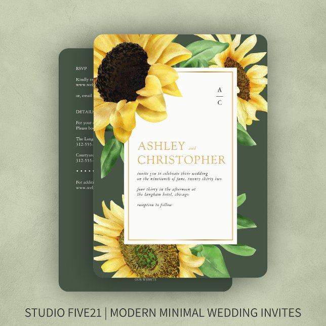 Elegant Rustic Sunflower Green All-in-One Wedding Invitation (Creator Uploaded)