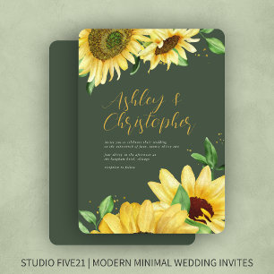 Elegant Rustic Sunflower Green Wedding Invitation