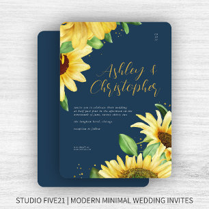 Elegant Rustic Sunflower Navy Wedding Invitation