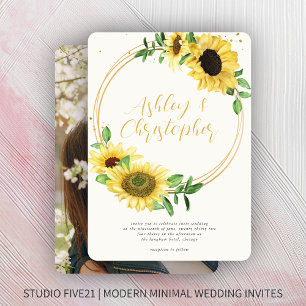 Elegant Rustic Sunflower Photo Wedding Invitation