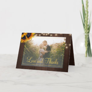 Elegant rustic sunflower photo wedding thank you card