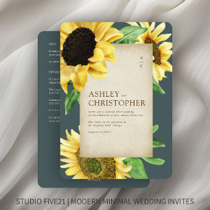 Elegant Rustic Sunflower Slate All-in-One Wedding Invitation
