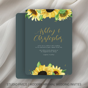 Elegant Rustic Sunflower Slate Wedding Invitation