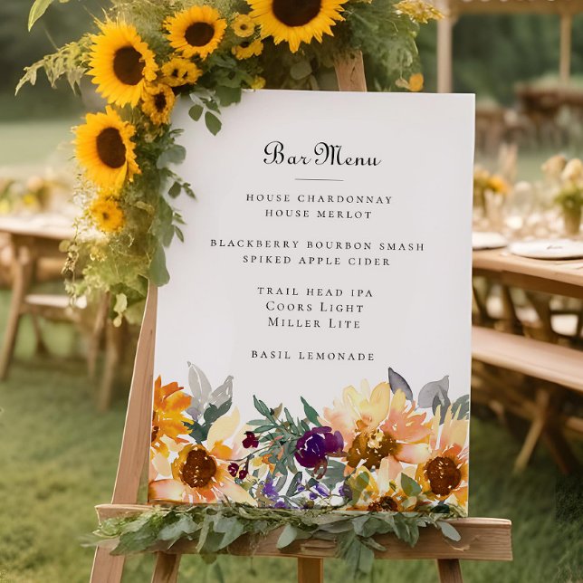 Elegant Rustic Sunflower Wedding Bar Menu Sign (Creator Uploaded)