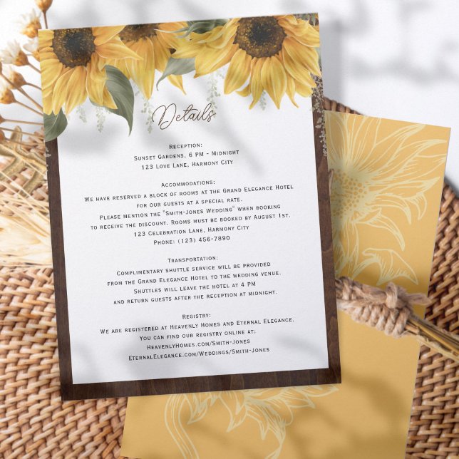 Elegant Rustic Sunflower, wedding details Enclosure Card (Creator Uploaded)