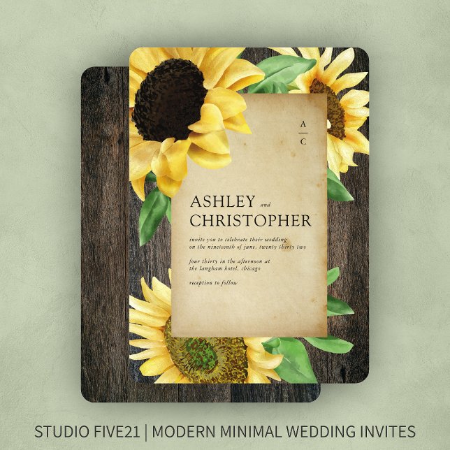 Elegant Rustic Sunflower Wood Wedding Invitation (Creator Uploaded)