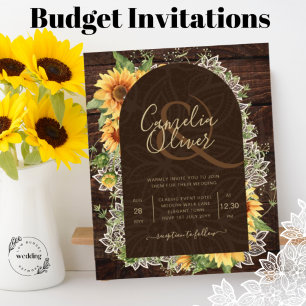 Elegant Rustic Sunflowers and Lace Wedding Invite