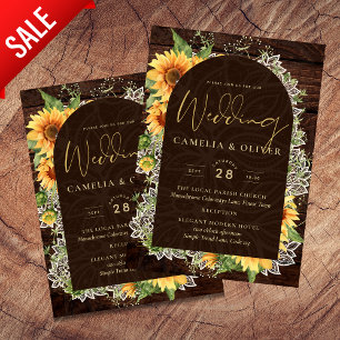 Elegant Rustic Sunflowers and Lace Wedding Invite