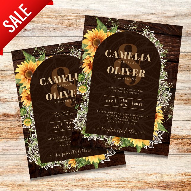 Elegant Rustic Sunflowers and Lace Wedding Invite (Creator Uploaded)