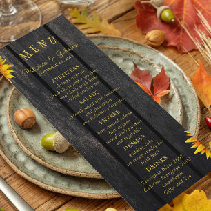 Elegant rustic sunflowers chic wedding menu