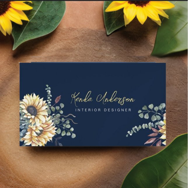 Elegant Rustic Sunflowers Eucalyptus  Magnetic Business Card (Creator Uploaded)