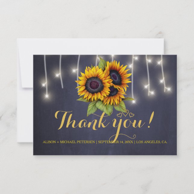 Elegant rustic sunflowers fall thank you wedding (Front)