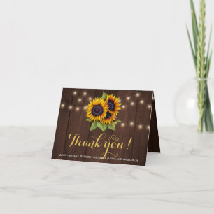 Elegant rustic sunflowers fall thank you wedding card