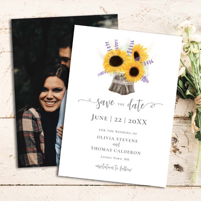 Elegant Rustic Sunflowers Tree Bark Floral Photo Save The Date (Creator Uploaded)