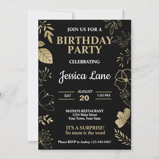 Elegant Rustic Surprise Birthday Invitation (Front)
