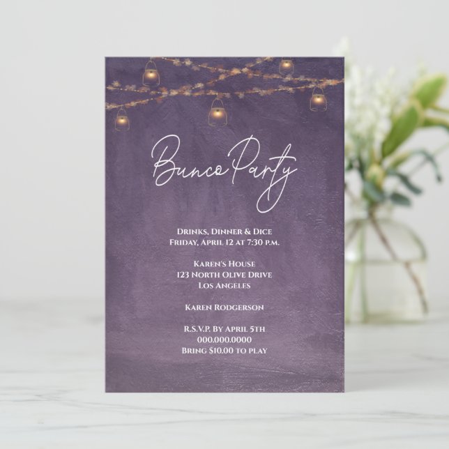 Elegant Rustic Tea Light Bunco Party Invitation (Standing Front)