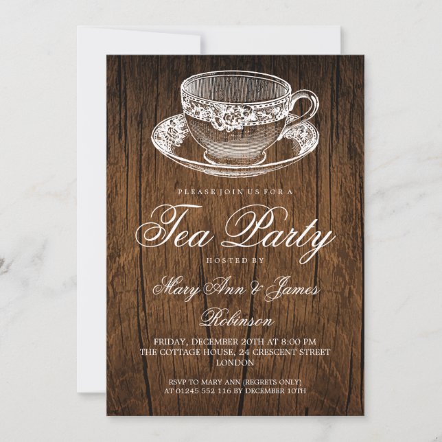 Elegant RUSTIC Tea Party Vintage Tea Cup  Invitation (Front)