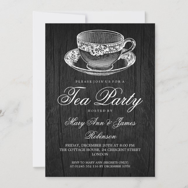 Elegant RUSTIC Tea Party Vintage Tea Cup Invitation (Front)