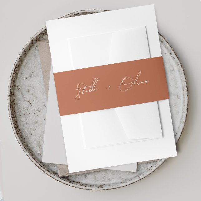 Elegant Rustic Terracotta Script Names Wedding Invitation Belly Band (Elegant Rustic Terracotta Script Names Wedding Invitation Belly Band)