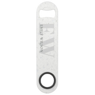 Elegant Rustic Terrazzo Stone Grey Name Monogram