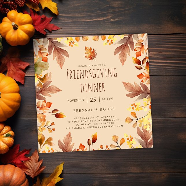 Elegant Rustic Thanksgiving Friendsgiving Dinner Invitation (Elegant Cute Friendsgiving Dinner Invitation)