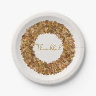 Elegant Rustic Thanksgiving Wreath Autumn Leaves Paper Plate