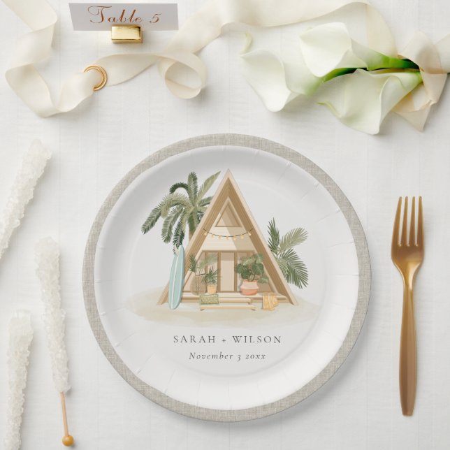 Elegant Rustic Tropical Palm Beach Shack Wedding Paper Plate (Wedding)