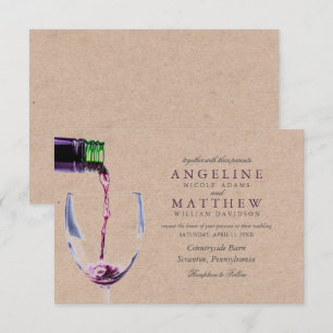 Elegant Rustic Vineyard & Wine Glass Wedding Card