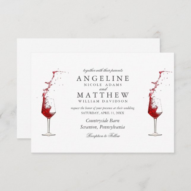 Elegant Rustic Vineyard & Wine Glass Wedding Card (Front/Back)