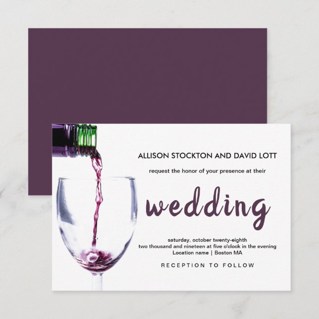 Elegant Rustic Vineyard & Wine Glass Wedding Card (Front/Back)