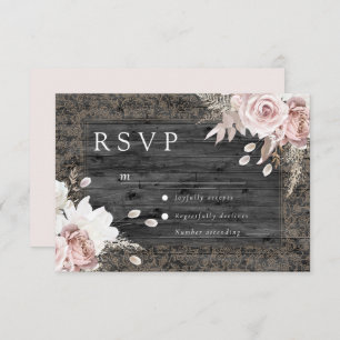 Elegant Rustic Vintage Blush Floral Wedding RSVP Card