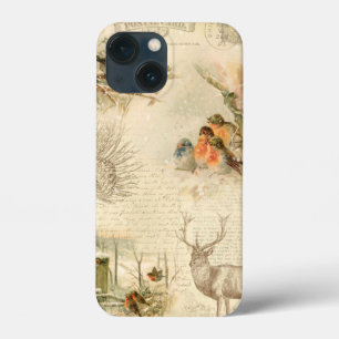 Elegant Rustic Vintage Christmas Woodland Collage iPhone 13 Mini Case
