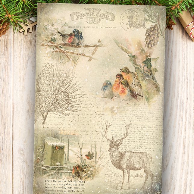 Elegant Rustic Vintage Christmas Woodland Collage Tissue Paper (Creator Uploaded)