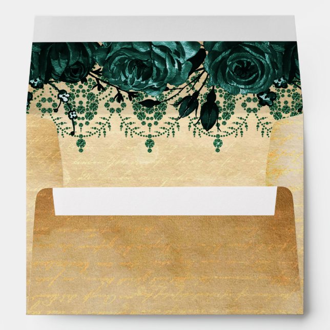 Elegant Rustic Vintage Green Floral  Envelope (Back (Bottom))