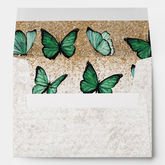 Elegant Rustic Vintage Green Gold Envelope (Back (Bottom))