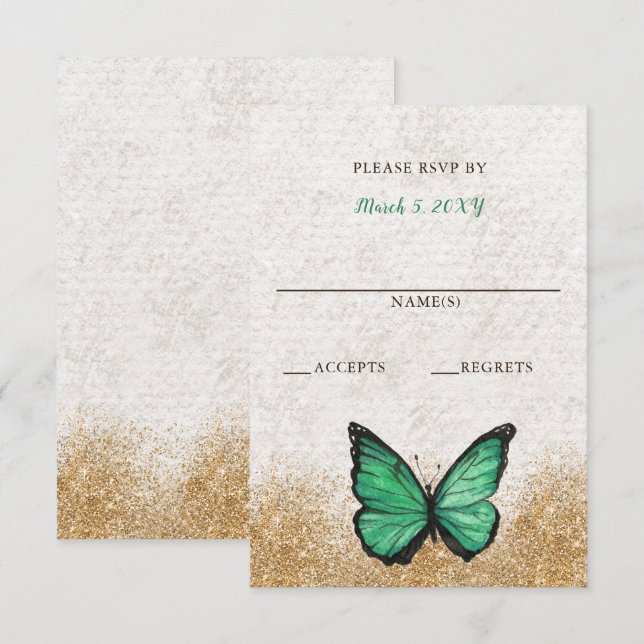 Elegant Rustic Vintage Green Gold RSVP Card (Front/Back)