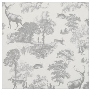 Elegant Rustic Vintage Grey Country Toile Deer Fabric