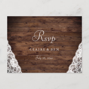 Elegant Rustic Vintage Lace Wedding RSVP Postcard