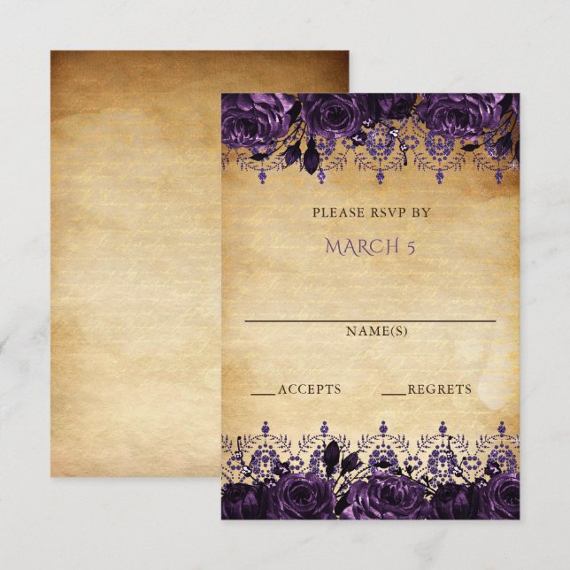 Elegant Rustic Vintage Purple Floral    RSVP Card (Front/Back)