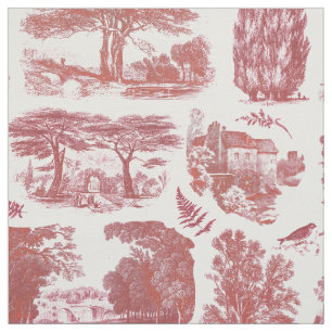 Elegant Rustic Vintage Red Country Toile Fabric