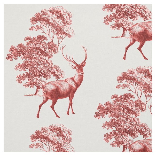 Elegant Rustic Vintage Red French Toile Deer Fabric (Swatch)