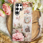 Elegant Rustic Vintage Roses, 3-Photos & Monogram Samsung Galaxy Case<br><div class="desc">Gorgeous and elegant design featuring vertical three-photo square template on a subtly-distressed rustic background of pink cottage roses with text field for your name or monogram.</div>